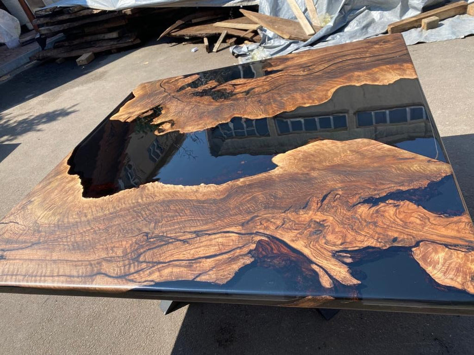 Epoxy Dining Table, Custom 65” x 65” Walnut Black Table, Epoxy Resin Table, Custom Order for Brandee