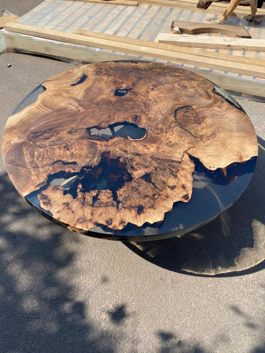 Epoxy Coffee Table, Epoxy Resin Coffee Table, Custom 50” Diameter Round Table, Walnut Wood Smokey Gray Table, Epoxy Dining Table Order for