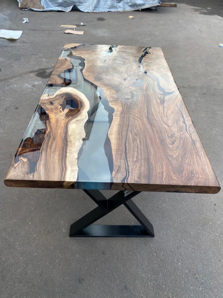 Epoxy Table, Epoxy Dining Table, Walnut Epoxy Table, River Dining Table, Custom 65” x 36” Walnut Clear Epoxy River Table Order for Akbmarcha