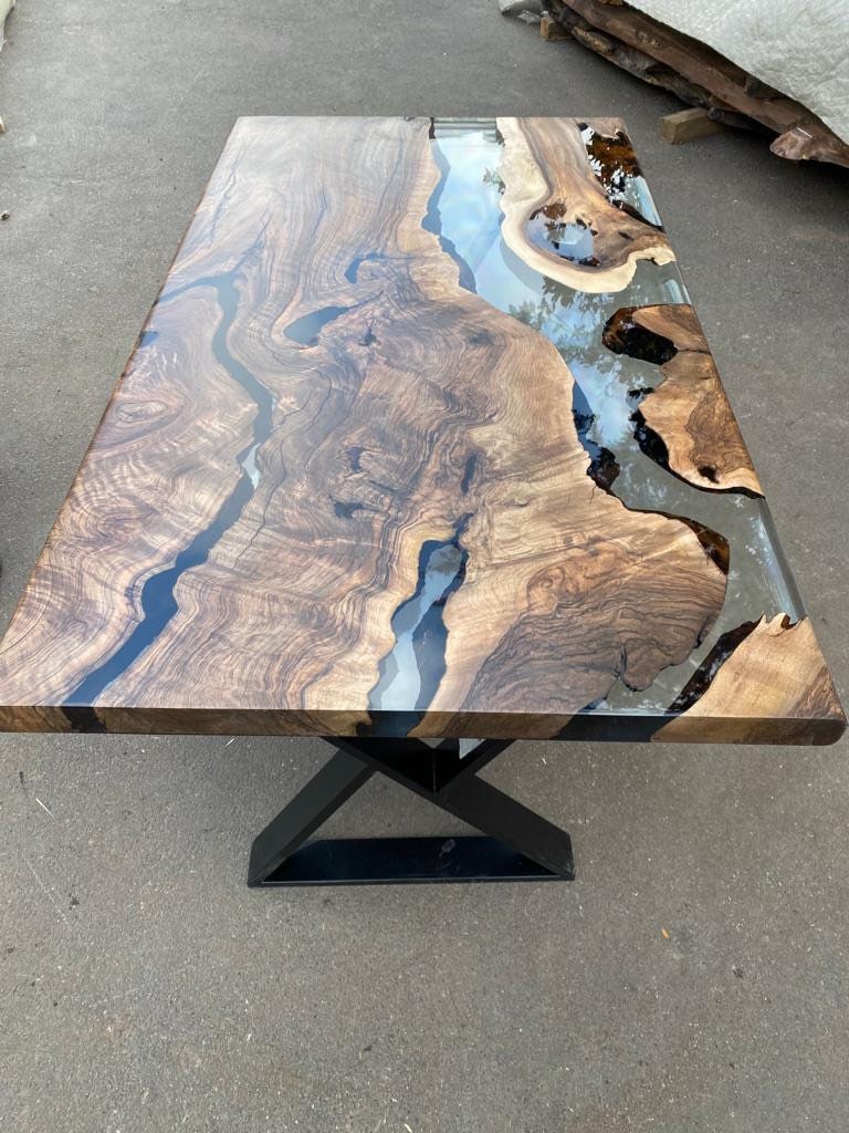 Epoxy Table, Epoxy Dining Table, Walnut Epoxy Table, River Dining Table, Custom 65” x 36” Walnut Clear Epoxy River Table Order for Akbmarcha