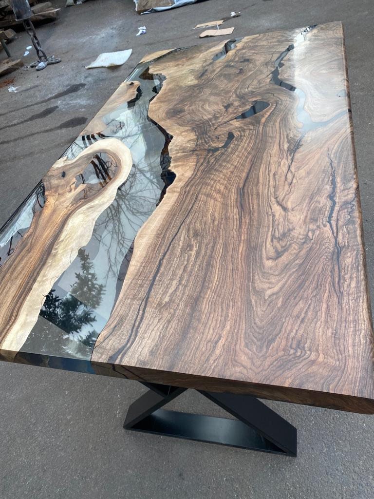 Epoxy Table, Epoxy Dining Table, Walnut Epoxy Table, River Dining Table, Custom 65” x 36” Walnut Clear Epoxy River Table Order for Akbmarcha