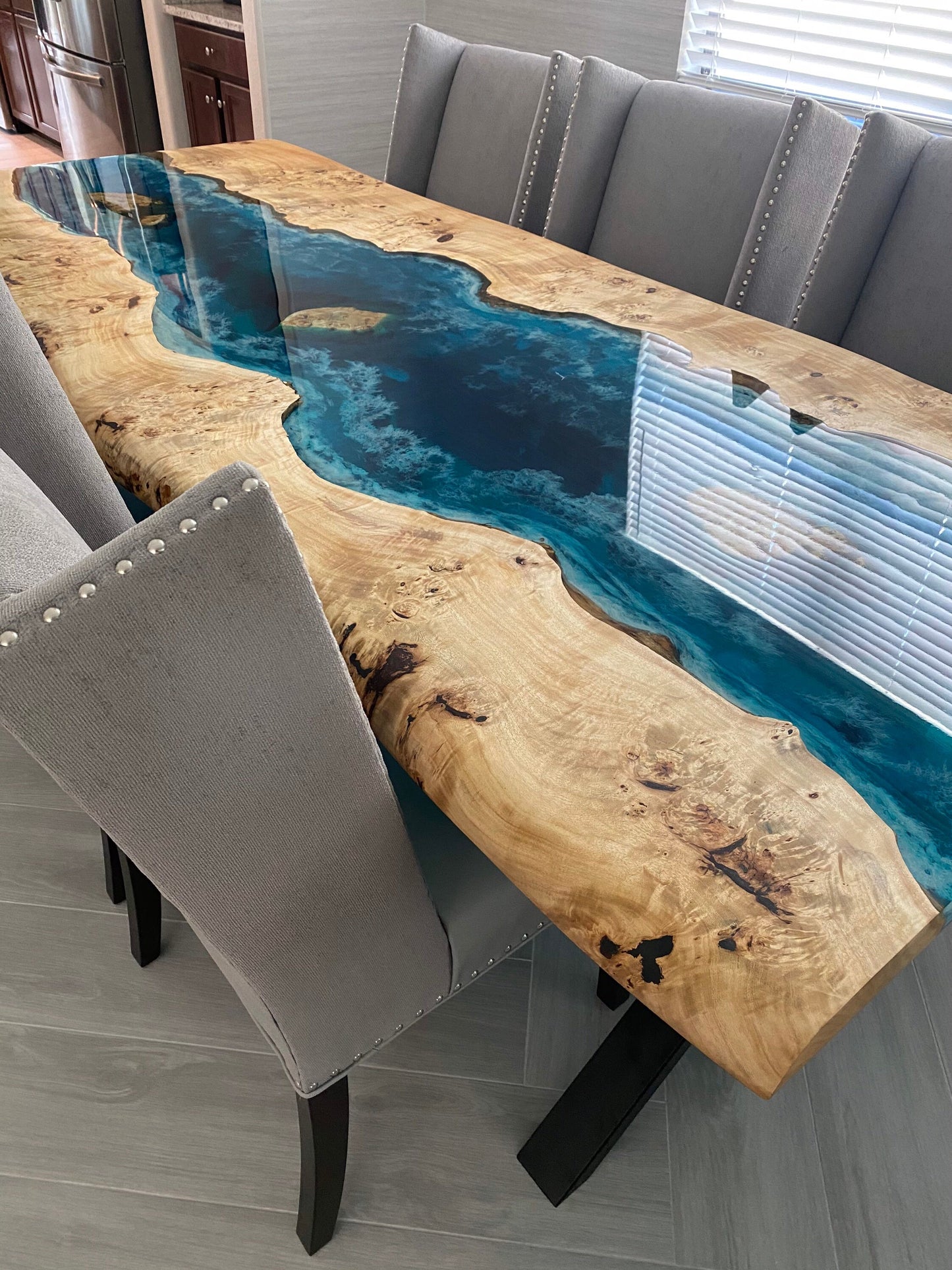 Handmade Epoxy Table, Custom 96” x 42”  Poplar Wood Blue, Turquoise and White Waves Table, Epoxy River Dining Table, Order for Carolyn U