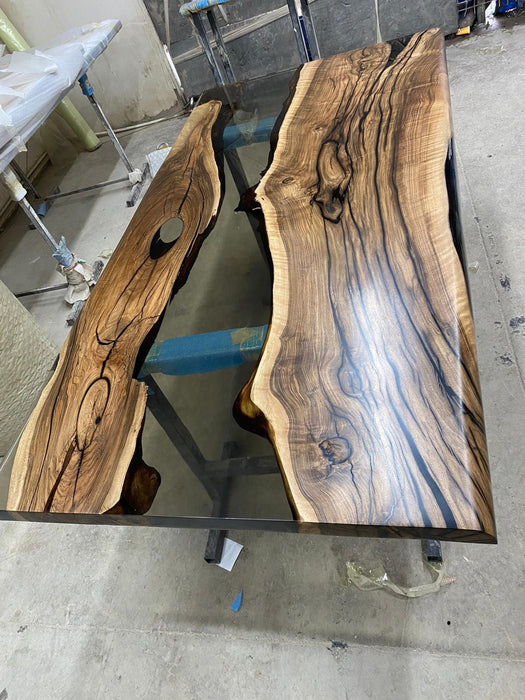 Epoxy Dining Table, Epoxy Resin Table, Custom 65" x 36" Walnut Smokey Gray Table, Epoxy River Table, Custom Order for Pwill