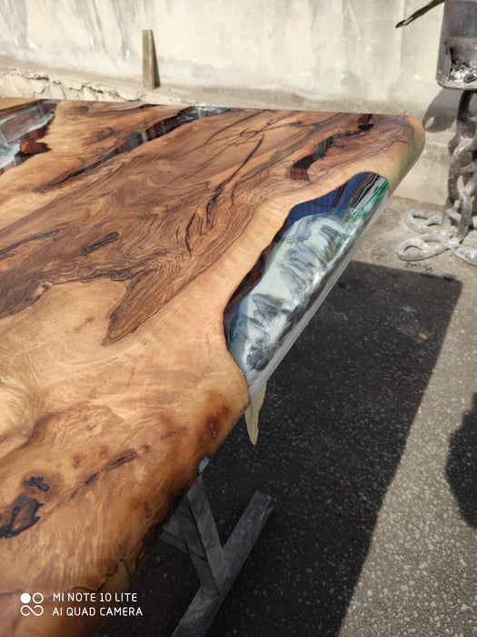 Live Edge Table, Epoxy Dining Table, Epoxy Resin Table, Custom 96” x 40” Walnut Wood Gray Table, Epoxy Table Order for Cathy