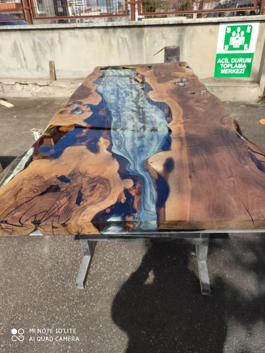 Live Edge Table, Epoxy Dining Table, Epoxy Resin Table, Custom 96” x 40” Walnut Wood Gray Table, Epoxy Table Order for Cathy