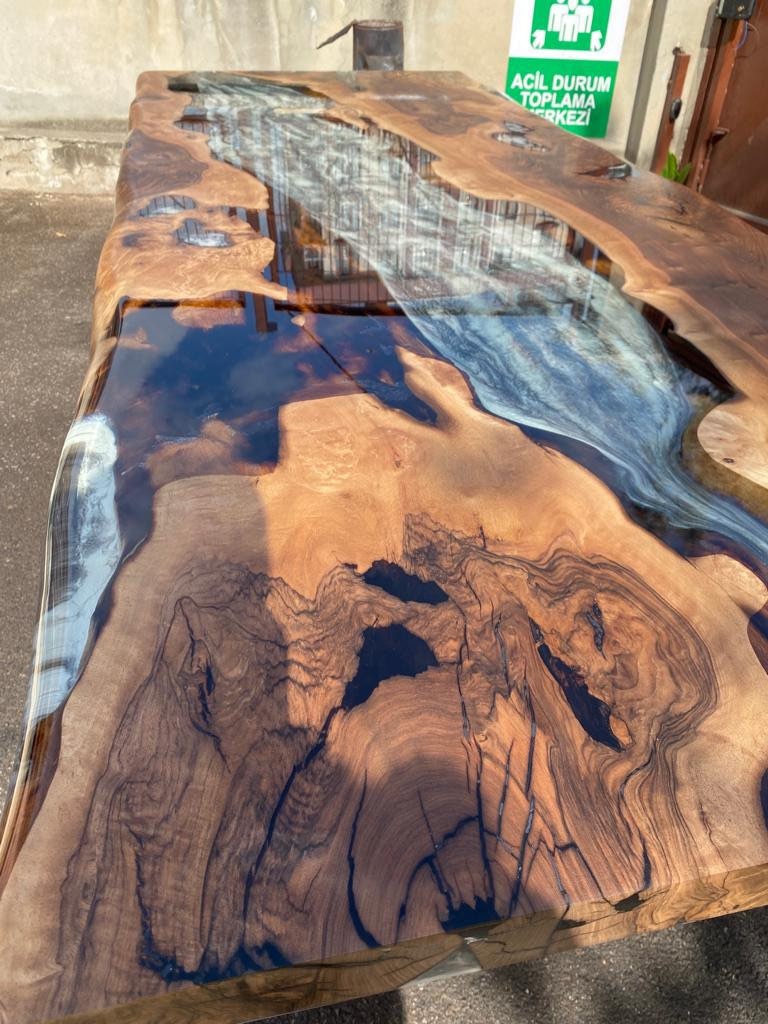 Epoxy Table, Epoxy Dining Table, Epoxy Resin Table, Custom 96” x 40” Walnut Wood Gray Table, Marble Affect Epoxy Table, Order for Cathy,