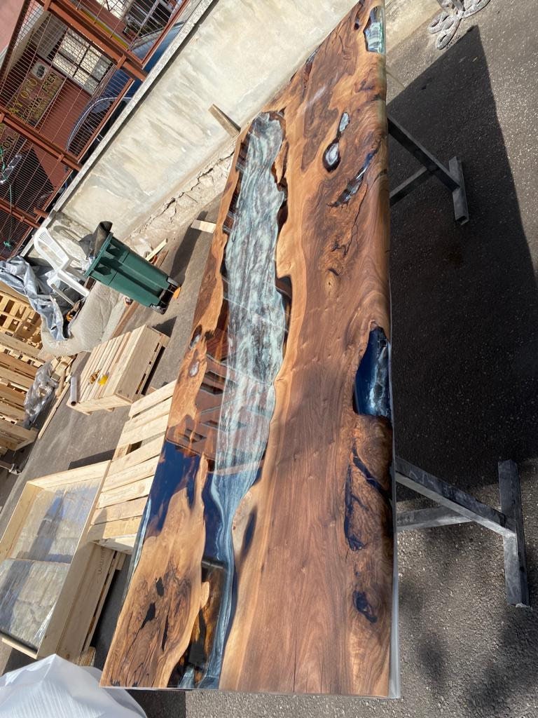 Epoxy Table, Epoxy Dining Table, Epoxy Resin Table, Custom 96” x 40” Walnut Wood Gray Table, Marble Affect Epoxy Table, Order for Cathy,