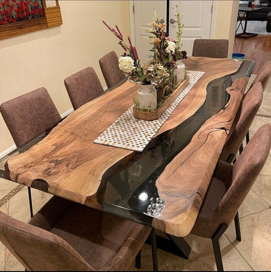 Walnut Dining Table, River Table, Custom 90” x 40” Walnut Smokey Gray Table, Epoxy River Dining Table, River Table, Order for Amanda