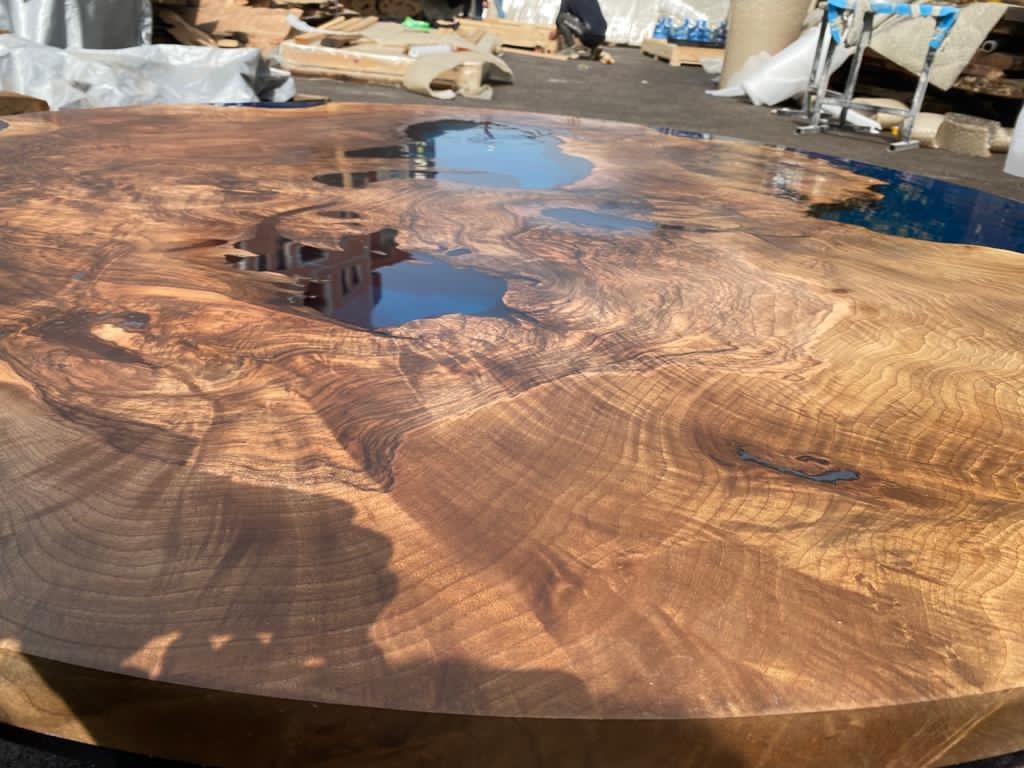 Round Dining Table, Custom 60” Diameter Round Walnut Wood Table, Cobalt Blue Epoxy Dining Table, Live Edge Table, Custom Order for Ben