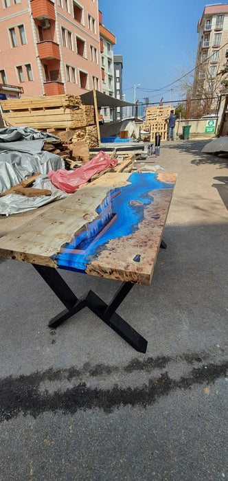 Ocean Table, Poplar Table, Custom 60” x 30” Poplar Wood Shiny Ocean Blue Table, Epoxy River Table, Live Edge Table, Order for Steve S