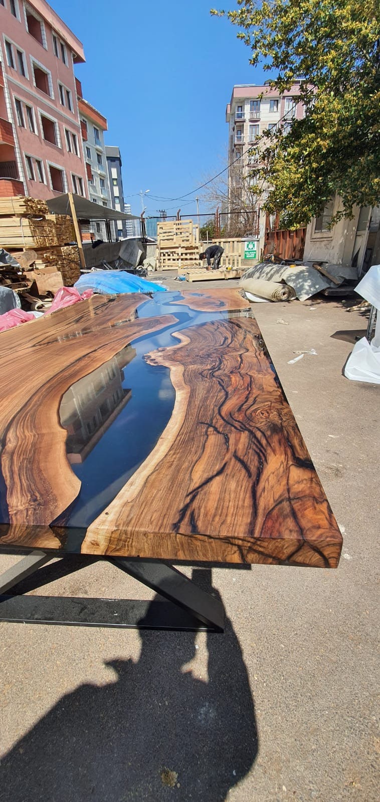 Handmade Epoxy Table, Custom 96” x 48” Walnut Smokey Gray Table, Epoxy River Table, Live Edge Table, Wooden Table, Custom Order for Kim G