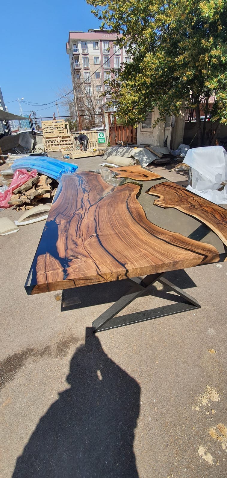 Handmade Epoxy Table, Custom 96” x 48” Walnut Smokey Gray Table, Epoxy River Table, Live Edge Table, Wooden Table, Custom Order for Kim G