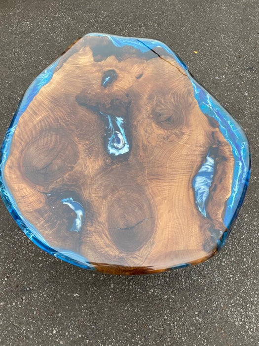 Round Dining Table, Epoxy Dining Table, Epoxy Resin Table, Custom 35” Diameter Round Walnut Table, Blue Epoxy Coffee, Table Order for Peter