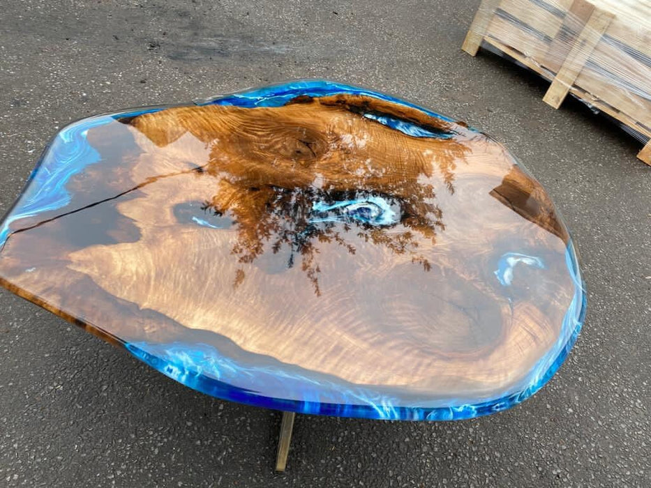Round Dining Table, Epoxy Dining Table, Epoxy Resin Table, Custom 35” Diameter Round Walnut Table, Blue Epoxy Coffee, Table Order for Peter