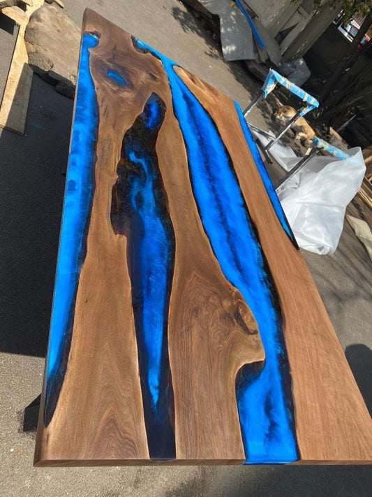 Epoxy Dining Table, River Table, Custom 84” x 42” Walnut Deep Dark Blue Table, Epoxy Dining Table, Live Edge Table, Custom for Morgan