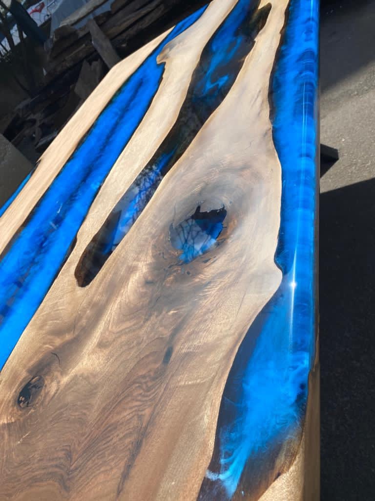 Epoxy Dining Table, River Table, Custom 84” x 42” Walnut Deep Dark Blue Table, Epoxy Dining Table, Live Edge Table, Custom for Morgan