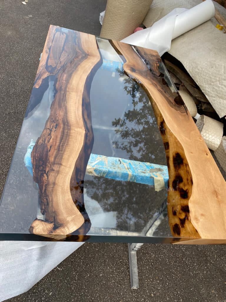 Walnut Dining Table, Epoxy Resin Table, Custom 63” x 34” Walnut Table, Clear Epoxy Table, River Table, Custom Order for Elizabeth