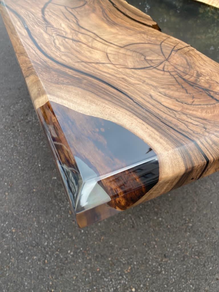 Walnut Dining Table, Clear Epoxy Table, Custom 96” x 40” Walnut Smokey Gray Table, Epoxy River Table, Epoxy Resin Table, Order for Megan