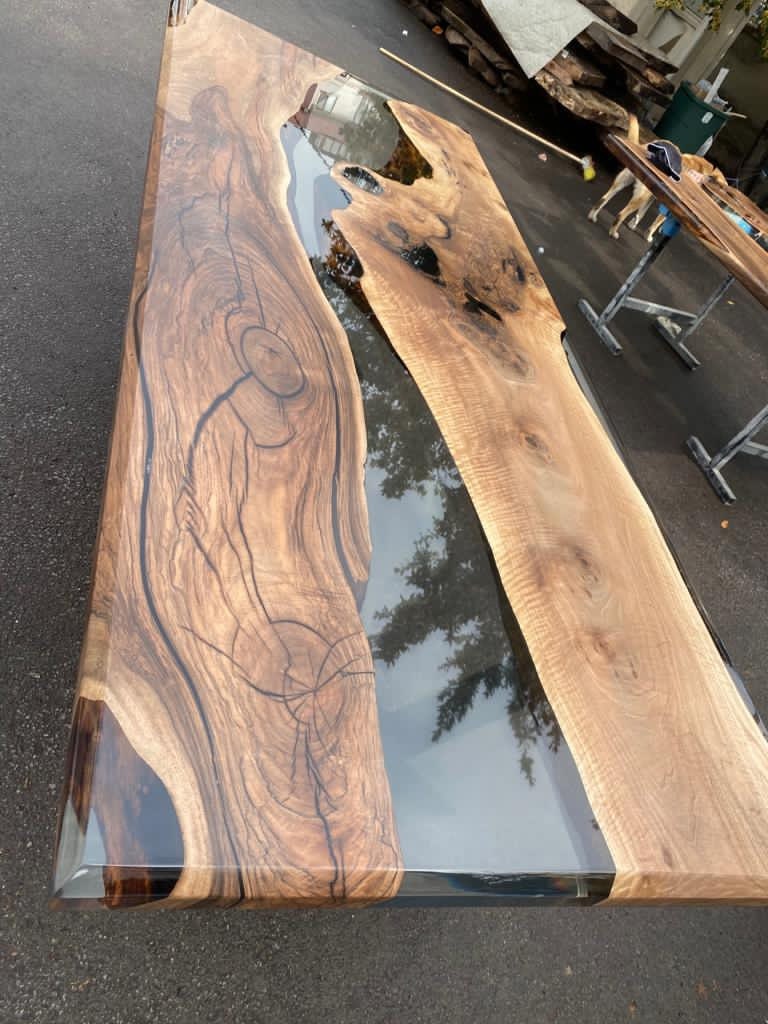 Walnut Dining Table, Clear Epoxy Table, Custom 96” x 40” Walnut Smokey Gray Table, Epoxy River Table, Epoxy Resin Table, Order for Megan