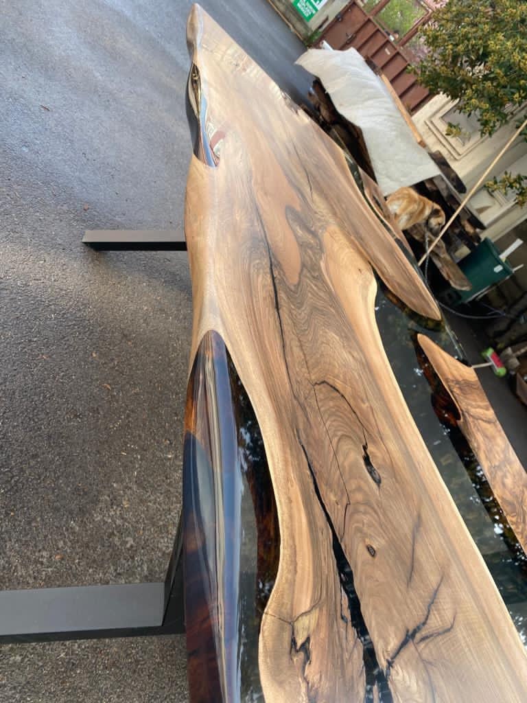 Walnut Dining Table, Custom 75” x 38” Walnut Smokey Gray Table, Epoxy River Table, Live Edge Table, Wooden Table, Custom Order for Priya