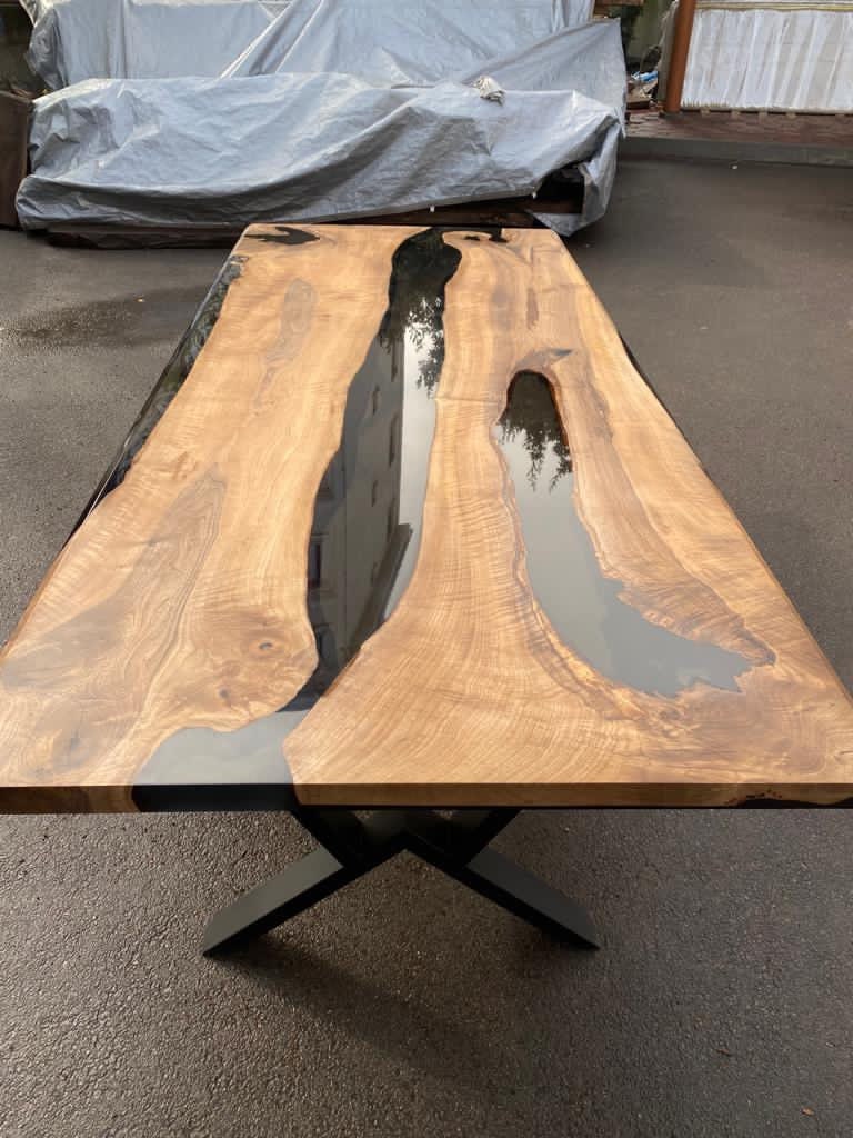 Walnut Dining Table, River Table, Custom 108" x 44" Walnut Smokey Gray Table, Epoxy River Table, Custom Order for Vickie