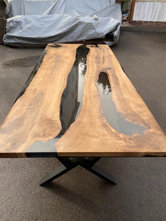 Walnut Dining Table, River Table, Custom 108" x 44" Walnut Smokey Gray Table, Epoxy River Table, Custom Order for Vickie