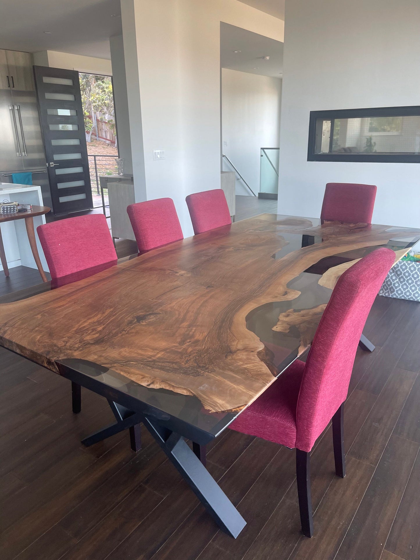 Epoxy Table, Epoxy Dining Table, Walnut Epoxy River Table, Custom 96” x 48” Walnut Smokey Gray Epoxy River Table Order for Neetu