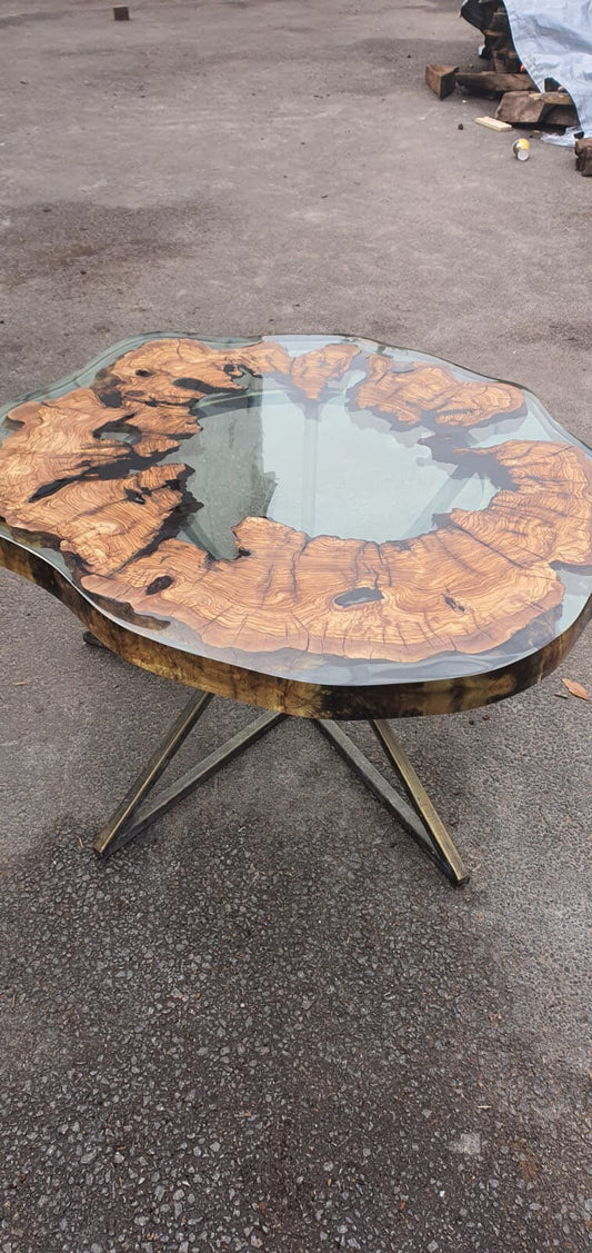 Olive Wood Table, Epoxy Dining Table, Epoxy Resin Table, Custom 48” Round Table, Olive Wood Clear Epoxy Table, Custom Order for Kim