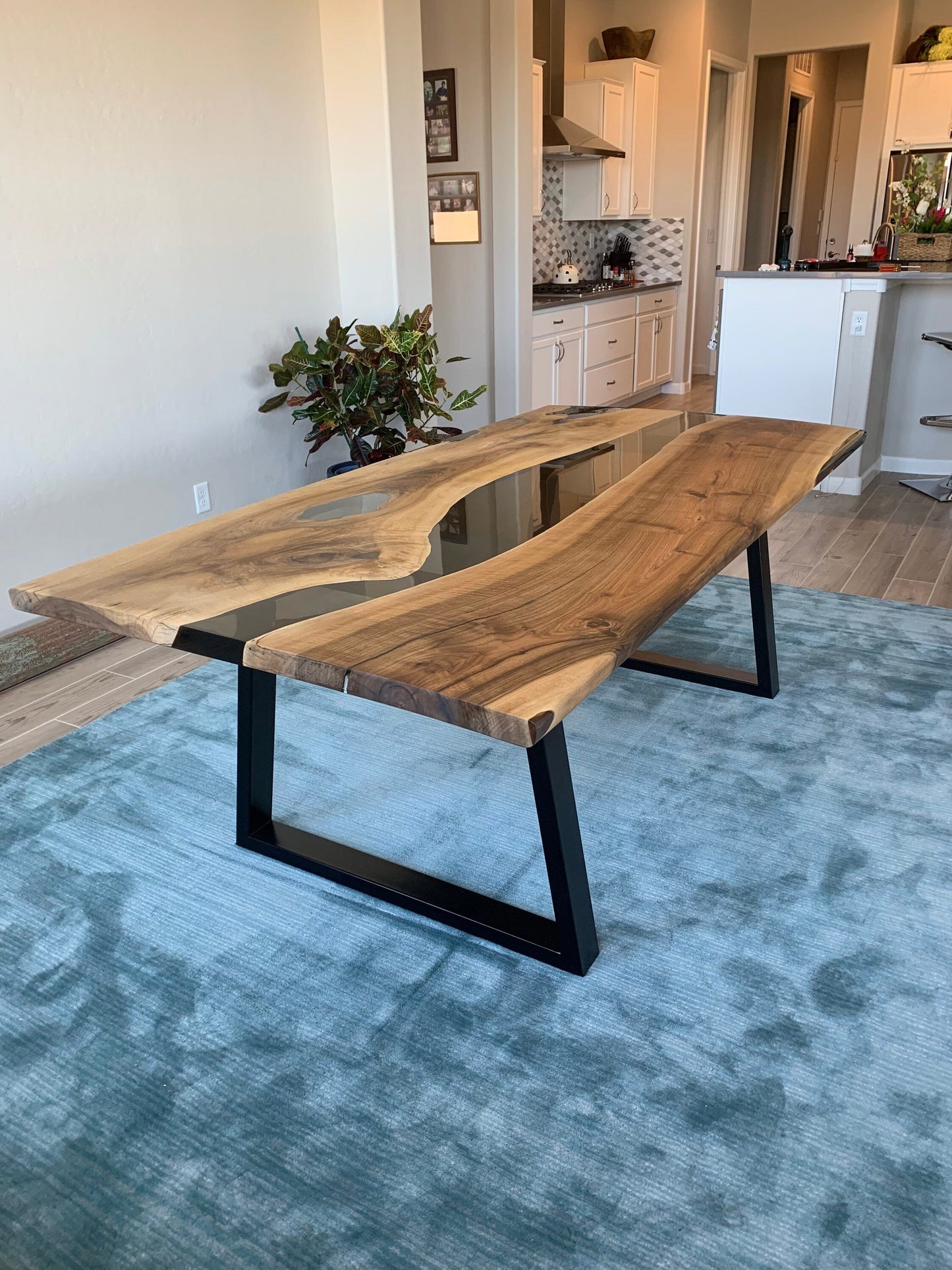 Live Edge Table, Epoxy Resin Table, Custom 84” x 42” Walnut Smokey Gray Table, Epoxy River Dining Table, Custom Order for Patricia