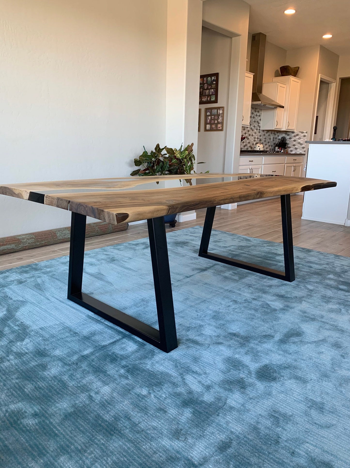 Live Edge Table, Epoxy Resin Table, Custom 84” x 42” Walnut Smokey Gray Table, Epoxy River Dining Table, Custom Order for Patricia