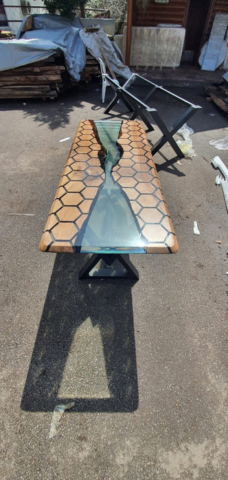 Hexagon Epoxy Dining Table, Epoxy Resin Table, Custom 72” x 26” Walnut Clear Table, Epoxy Hexagon Honeycomb Table for John