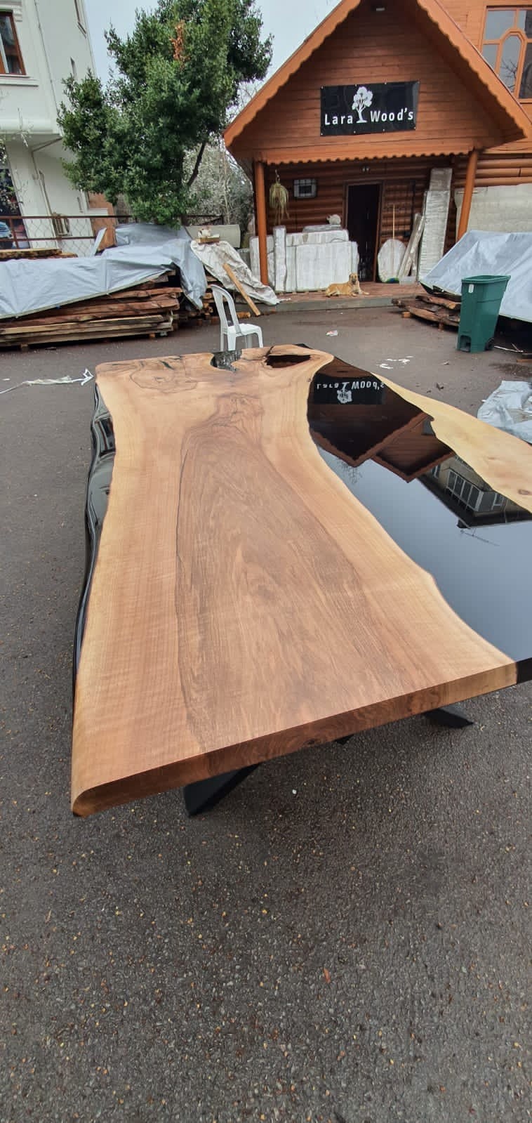 Walnut Epoxy Table, Epoxy Dining Table, Epoxy River Table, Custom 84” x 42" Walnut Black Epoxy Table, River Table, Custom Order for Ann B