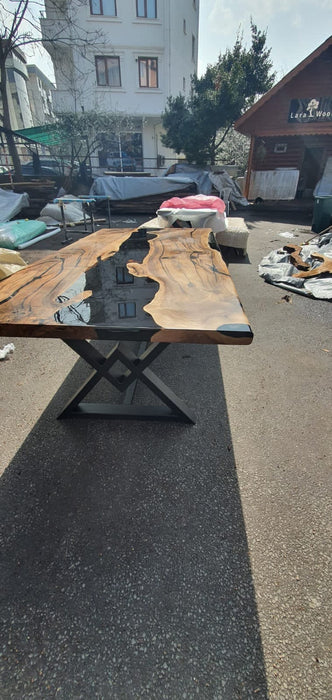 Epoxy Table, Epoxy Dining Table, Walnut Epoxy River Table, Custom 84” x 42" Walnut Black Epoxy River Table Order for Garrett