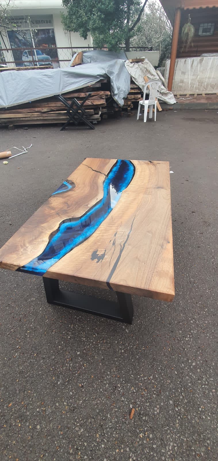 Live Edge Table, Epoxy Dining Table, Epoxy Resin Table, Custom 48” x 28” Walnut Deep Blue and Turquoise, White Epoxy Coffee, Table for Ngh