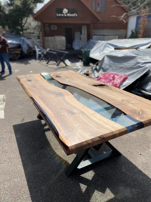 Walnut Dining Table, Custom 96” x 48” Clear Epoxy Table, River Dining Table, Walnut Epoxy Table, Custom Order for Mia