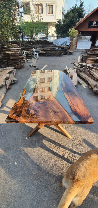 Walnut Dining Table, Epoxy Resin Table, Custom 90” x 46” Table, Epoxy Resin Table, Clear Epoxy Shiny Dining Table Table Order for Ryan