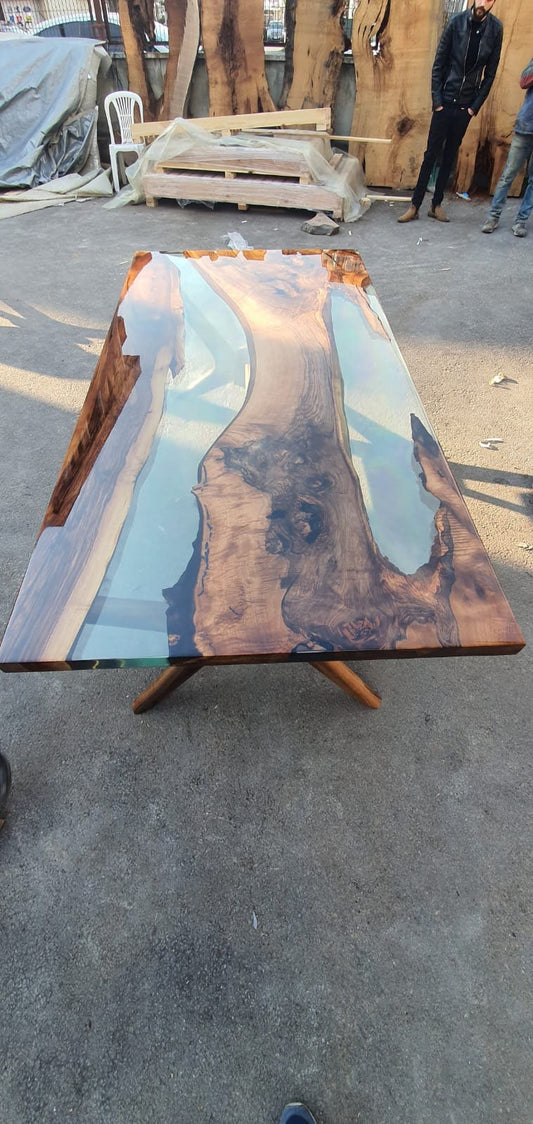 Walnut Dining Table, Epoxy Resin Table, Custom 90” x 46” Table, Epoxy Resin Table, Clear Epoxy Shiny Dining Table Table Order for Ryan