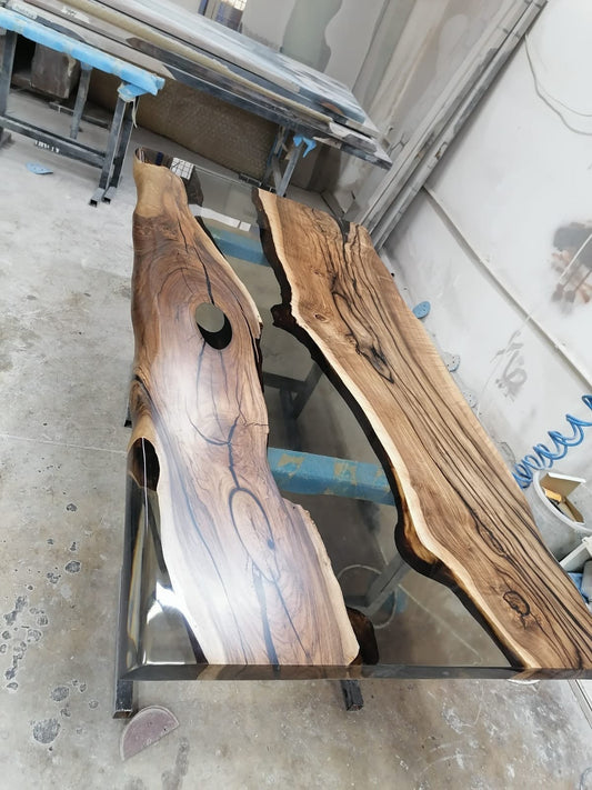 Walnut Dining Table, Epoxy Dining Table, Epoxy Resin Table, Custom 76” x 38” Walnut Smokey Gray Table, River Dining Table, Order for Yaneth