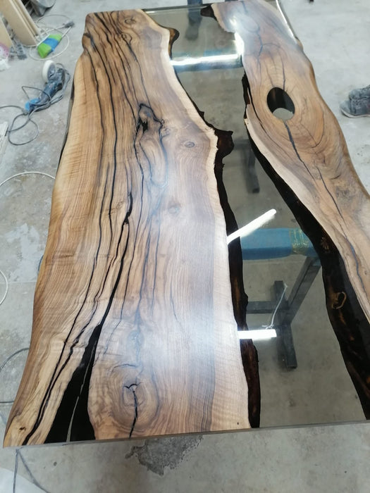 Walnut Dining Table, Epoxy Dining Table, Epoxy Resin Table, Custom 76” x 38” Walnut Smokey Gray Table, River Dining Table, Order for Yaneth