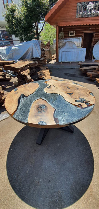 Round Dining Table, Epoxy Coffee Table, Custom 50” Diameter Round Table, Walnut Wood Metallic Gray Table, Epoxy Resin Table Order for Sarah