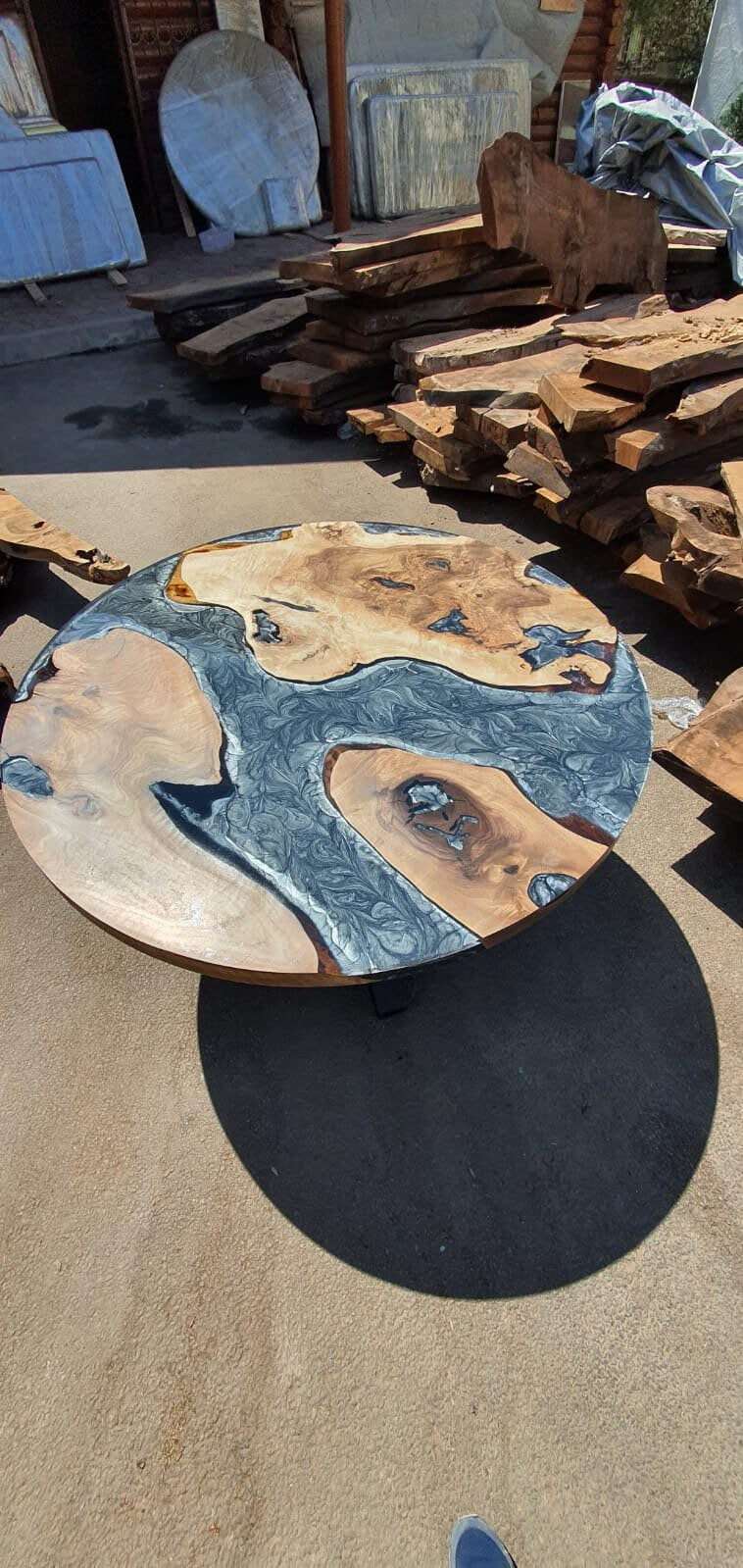 Round Dining Table, Epoxy Coffee Table, Custom 50” Diameter Round Table, Walnut Wood Metallic Gray Table, Epoxy Resin Table Order for Sarah