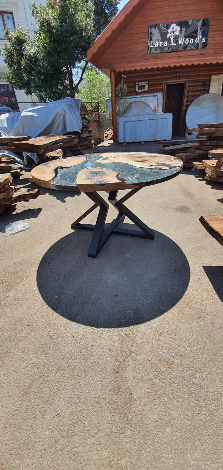 Round Dining Table, Epoxy Coffee Table, Custom 50” Diameter Round Table, Walnut Wood Metallic Gray Table, Epoxy Resin Table Order for Sarah