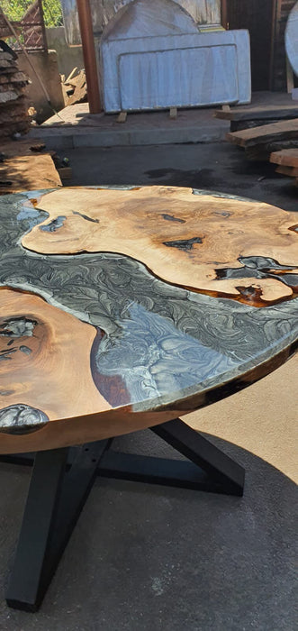 Round Dining Table, Epoxy Coffee Table, Custom 50” Diameter Round Table, Walnut Wood Metallic Gray Table, Epoxy Resin Table Order for Sarah