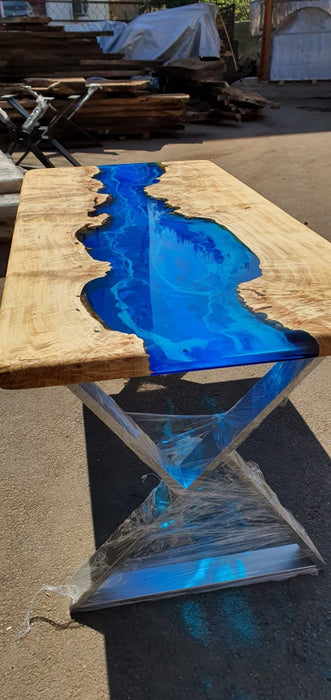 Poplar Epoxy Table, Poplar Table, Handmade Epoxy Table, Custom 65” x 30” Poplar Wood Shiny Deep Blue Epoxy, River Table Order