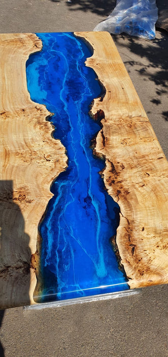 Poplar Epoxy Table, Poplar Table, Handmade Epoxy Table, Custom 65” x 30” Poplar Wood Shiny Deep Blue Epoxy, River Table Order