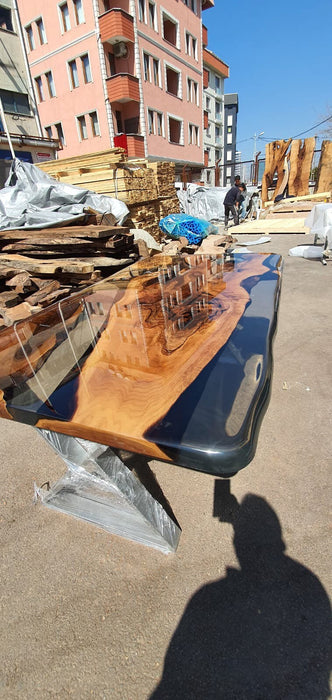 Live Edge Table, Shiny Epoxy Table, Epoxy Dining Table, Walnut Epoxy River Table, Custom 76” x 44” River Table, Custom Order for Justine E