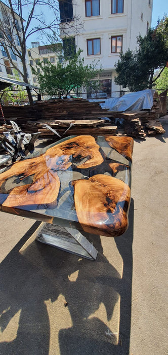 Live Edge Table, Shiny Epoxy Table, Epoxy Dining Table, Walnut Epoxy River Table, Custom 76” x 44” River Table, Custom Order for Justine E