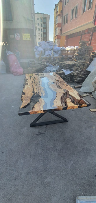 Olive Wood Epoxy Table, Olive Wood Table, Custom 76” x 38” Olive Smokey Gray Table, Epoxy Resin Table, Custom  Order for Kevin He