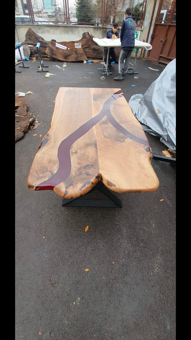 Custom 68” x 38” Black Walnut Red Epoxy Pittsburgh River Dining Table, Handmade Red Epoxy  Lake Table, Order for Sarah #LifeisForEnjoying