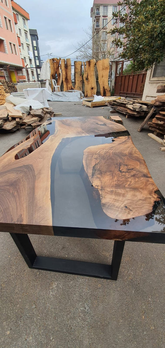 Walnut Dining Table, Custom 65” x 36” Walnut Smokey Gray Table, River Table, Epoxy River Table, Live Edge Table, Custom Order for Quinn